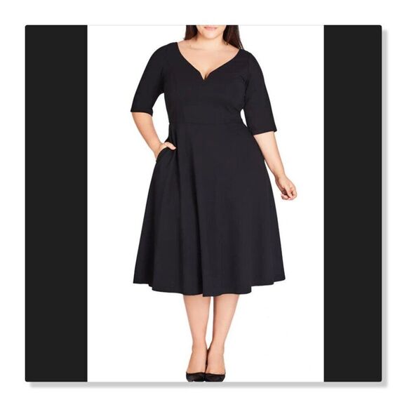 ✨ CITY CHIC ✨ NEW! Classic Fit-and-Flare Dress - [Size 16, Black] - Picture 1 of 13